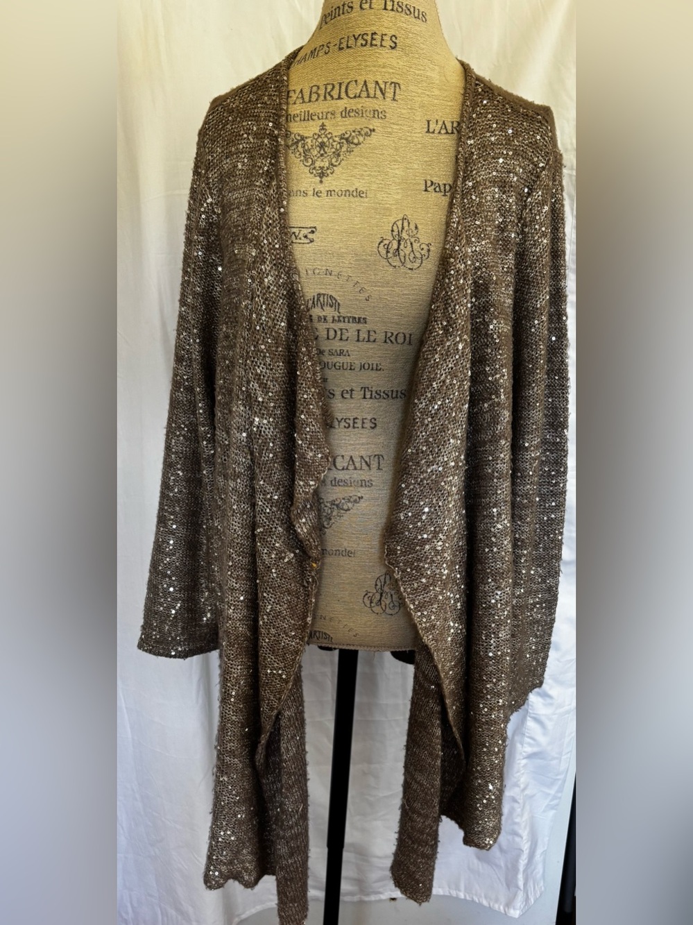 Design History Women’s Sparkly Handkerchief Hemline Cardigan in Taupe Sz 1X